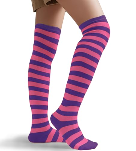 Image of Raylarnia Women's Extra Long Opaque Striped Over Knee High Stockings Socks