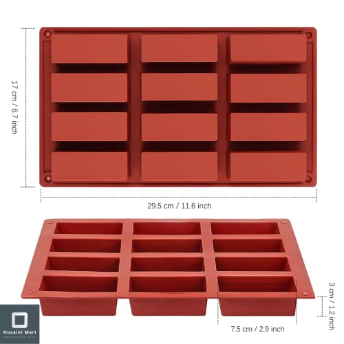 HUSAINI MART |12 Cavity Medium Narrow Silicone Rectangle Protein Bars Mold/Energy Bars Maker for Caramel Bread Loaf Muffin Brownie Cornbread Cheesecake Pudding Soap Butter Mould (Pack of - 1)