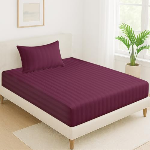 Cloth Fusion Glace Cotton Feel Elastic Fitted Bedsheet (78X36 Inches, Wine)