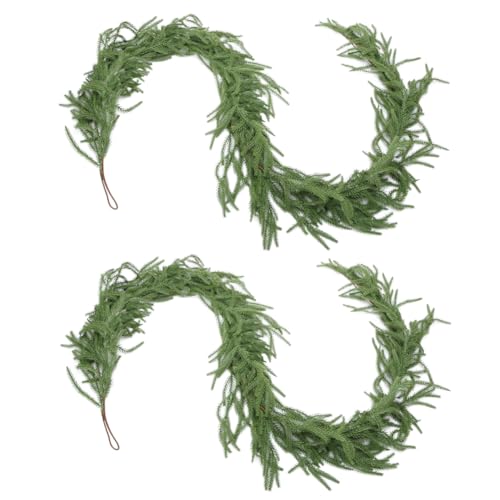2 Pcs 6FT Norfolk Pine Garland Upgrade Thicker Real Touch Artificial Faux Greenery Garland Christmas Garlands for Winter Window Fireplace Mantle Table Holiday Indoor Outdoor Decor