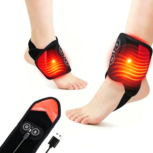 Cordless Red Light Therapy for Ankle Massager Heating Pad, 660nm Red & 850nm Infrared Light Therapy Wrap with Vibration & Heat, 3000mAh Rechargeable for Ankle Wrist Foot Arch Comfort (Black)