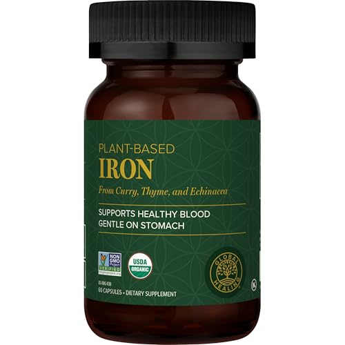Global Healing Iron Supplement for Women and Men - Blood Builder Liquid Iron Vitamin with Curry Plant Extract - Natural Energy to Combat Fatigue, Brain Health & Oxygen Level Support (2 Oz)