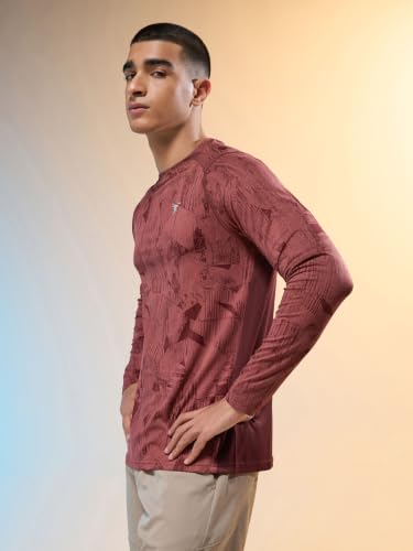 Image of TECHNOSPORT Men's Slim Fit All Over Print Jacquard Crew Neck Full Sleeve T-Shirt, Quick Dry Activewear Tee with UPF 50+ Sun Protection for Gym, Running, Sports & Everyday Wear