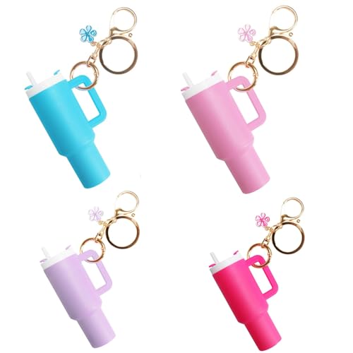 EROLPXE Mini Tumbler Keychain for Stanley Cup, Cute Mini Cup Keychain Chapstick Holder for Women Men Girls (Flower)
