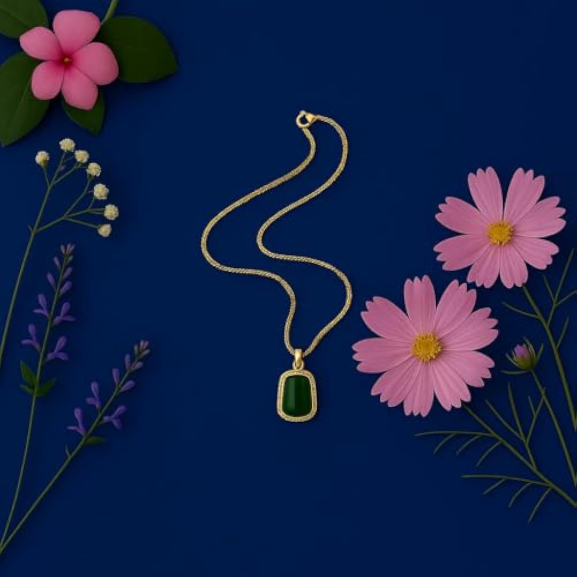 Women's 925 Sterling Silver Gold-Plated Green Gemstone Pendant Necklace