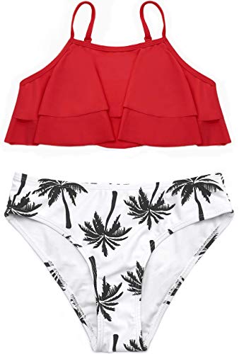Image of SHEKINI Girls Floral Print Bathing Suits Ruffle Flounce Two Piece Swimsuits