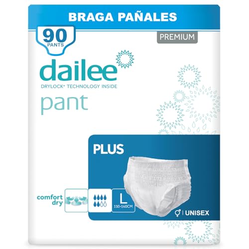 Dailee Pants Plus L - 90x Pañales Adultos Maxima Absorcion - Braga Pañal Adulto para Ancianos, Hombres y Mujeres - 90 Bragas Incontinencia Mujer y Hombre