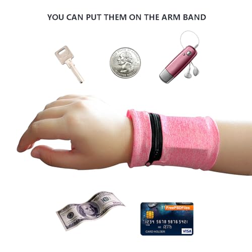 Image of boshiho Unisex Zippered Wristband Pouch Runner's Wrist Pocket Reversible Wrist Wallet