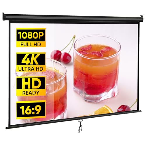 Saicool Projector Screen 80 Inch 16:9 HD Portable Manual Pull Down Projector Screen Wall Ceiling Mounted Retractable Widescreen for Home Theater Cinema Office Movie TV Game (Black 80in 16:9)