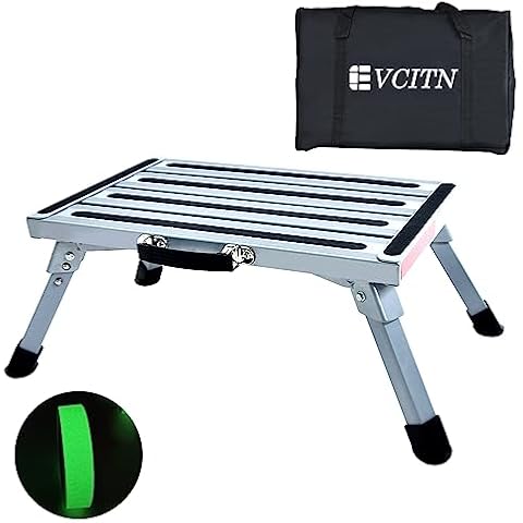 Evcitn 19" X 12" Large Folding Aluminum Large RV Step, Stable Foldable Platform Step Stool, Supports Up to 1,200 lb, Non-Slip Rubber Feet, Easy to Carry Cover