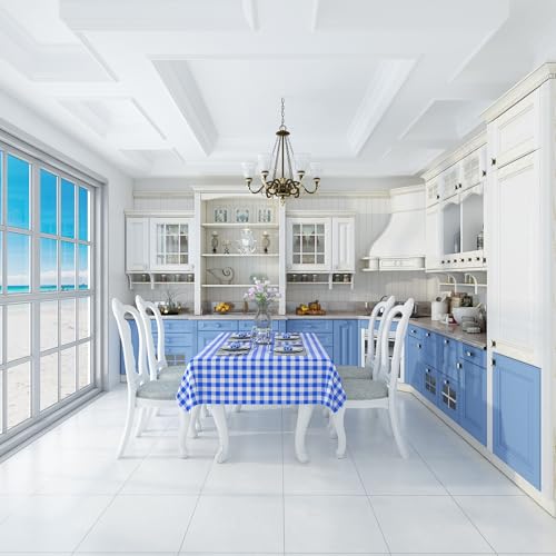 misaya Rectangle Waterproof Vinyl Table Cloth, Buffalo Flannel Backed Tablecloth, Wipeable Plastic Table Cover for Seaside, Picnic, Outdoor (54" x 78", White and Blue) by misaya - Image 7