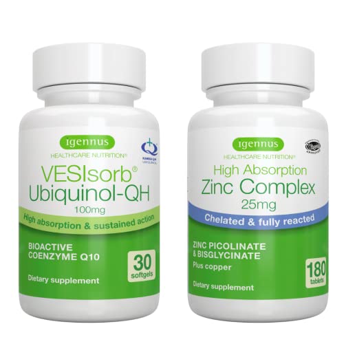 Vesisorb Ubiquinol-Qh + Zinc Complex Bundle For Fertility, Fast-Acting Advanced Coq10 100Mg + 25Mg Chelated Zinc, By Igennus #TOP27