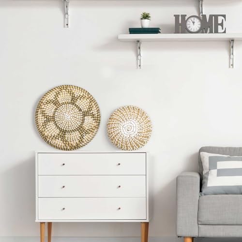 Xuhal 15 Pcs Boho Wall Basket Decor Handcrafted Seagrass Woven Wall Basket Rustic Round Woven Hanging Art for Home Farmhouse Kitchen Table Living Room(Classic Style)
