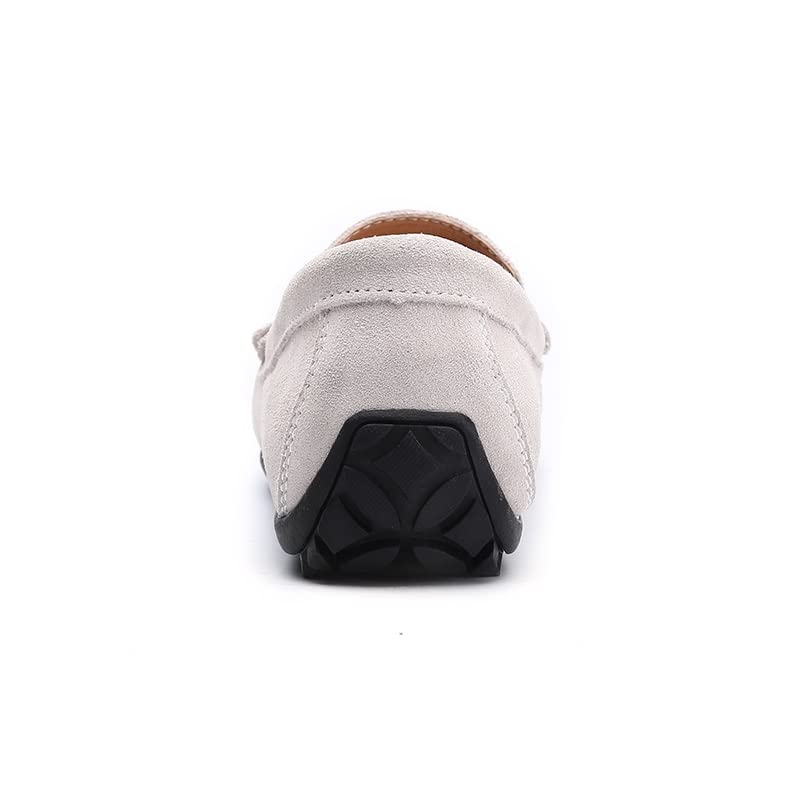 Men's Loafers Shoes Genuine Leather Round Toe Stitching Details Suede Vamp Rubber Sole Penny Loafer Slip Resistant Lightweight Flexible Wedding(White,10 M US)3