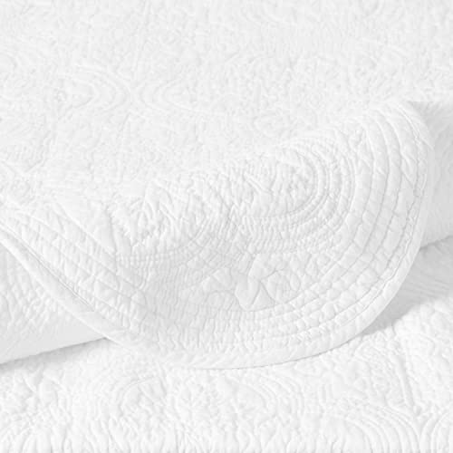 Cozy Line Home Fashions Victorian Medallion Solid White Embossed 100% Cotton Bedding Quilt Set,Reversible Bedspread, Coverlet (Blantyre - White, Queen - 3 Piece) #TOP6