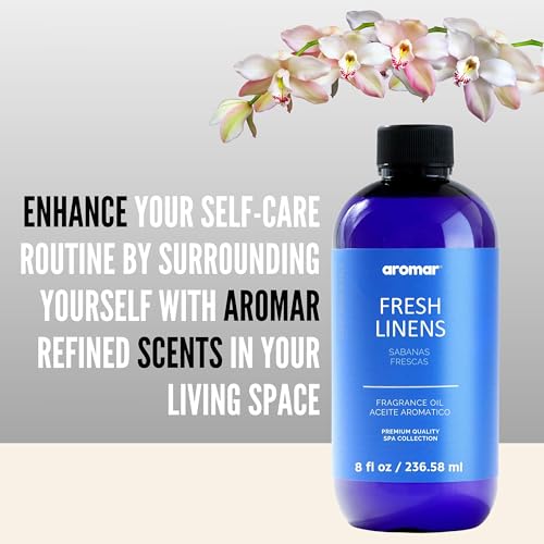 AROMAR Premium Fragrance Oil, Long-Lasting, Refreshing Uplifting Aroma for Aromatherapy, Relaxation & Household Uses. Fresh Linen 8oz