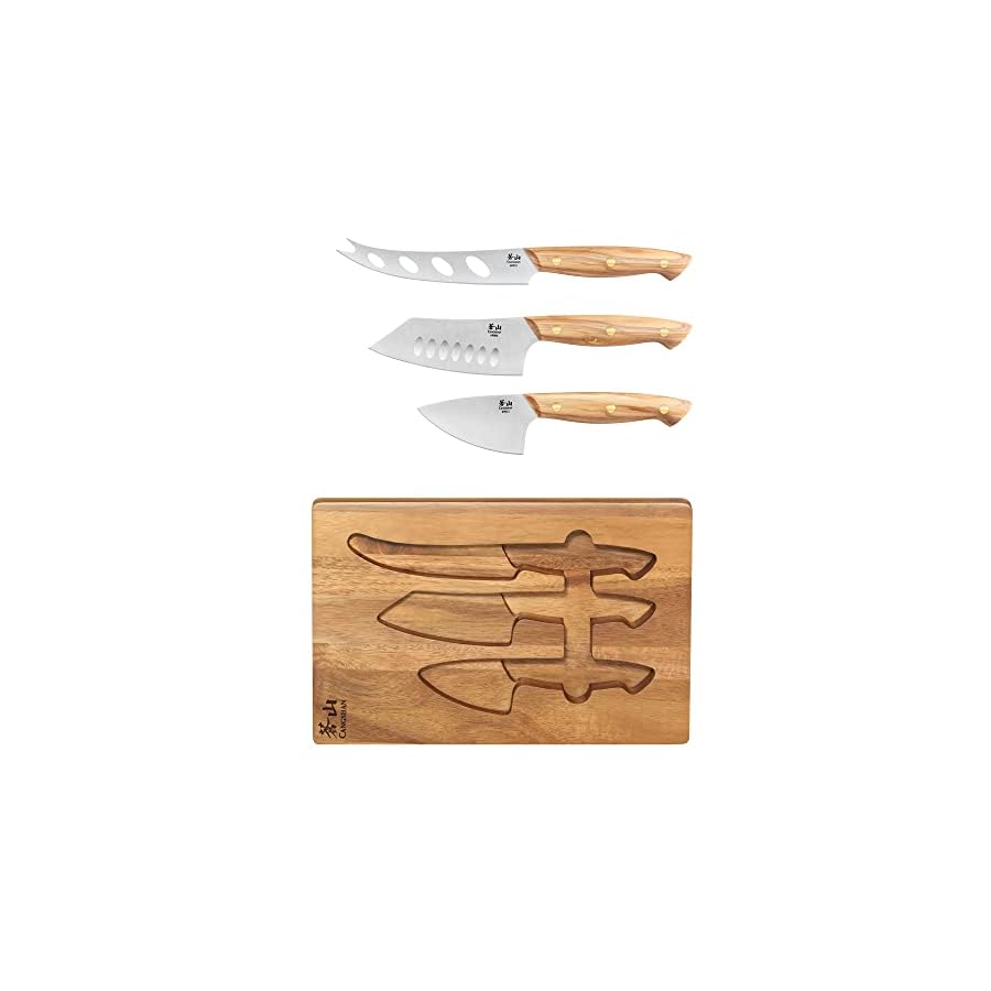 Cangshan-1027327-3-Piece-Olive-Wood-Cheese-Knife-Set-with-Acacia-Cheese-Board Cangshan 1027327 3-Piece Olive Wood Cheese Knife Set with Acacia Cheese Board