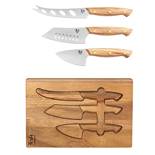 Cangshan 1027327 3-Piece Olive Wood Cheese Knife Set with Acacia Cheese Board - Image 4