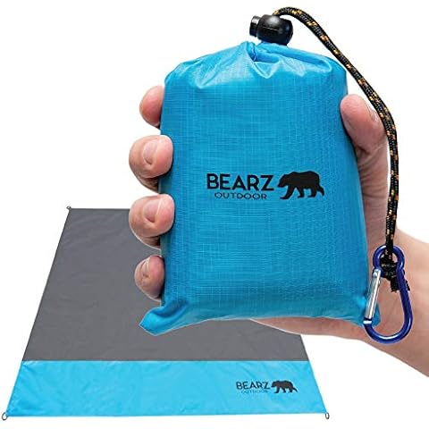 BEARZ Outdoor Pocket Blanket - Beach Blanket Waterproof Sandproof, Picnic Blankets Waterproof Foldable, Lightweight & Compact for Hiking, Camping, Travel, Festival Accessories (Blue) Cover