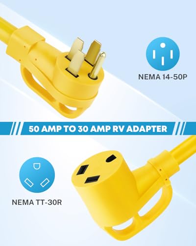 Kohree 50 Amp to 30 Amp RV Adapter 18", Heavy Duty RV Dogbone Electrical Plug Adapter with Grip Handle, NEMA 14-50P to NEMA TT-30R, 125V/3750W, ETL Listed - Thumbnail 2
