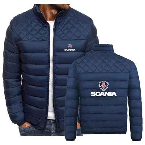 SIDHU Vestes pour Hommes pour Scania, Manteau d'hiver léger, isolé, Pliable, en Coton, Fermeture éclair complète, Chaud, Court, rembourré, vêtements d'extérieur pour Hommes,Navy-XL