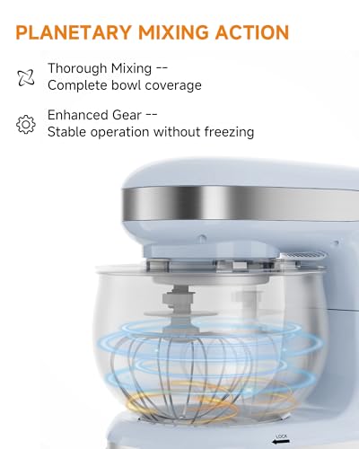 Image of Stand Mixer, 3.4QT Mixers Kitchen Electric Stand Mixer, 6+P Speed 3-In-1 Kitchen Mixer with Whisk, Dough Hook, Flat Beater, Splash Guard for Baking, Cheesecake, Bread in Small Kitchen(Blue)