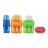 Sooez 4 Pack Pencil Sharpeners & Eraser, Handheld Manual Pencil Sharpener with 2 Sharpening Holes Small Pencil Sharpeners Bulk Hand Pencil Sharpener, Blue Orange Green Pink Color