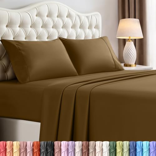 Image of Utopia Bedding Queen Size Sheet Set - 4 Piece Bed Sheets, Soft and Breathable Microfiber, Includes 1 Fitted Sheet, 1 Flat Sheet and 2 Pillowcases - Oeko Tex (Mocha)