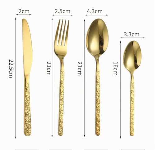 Foto von ESSONIO Besteck Set, Besteckset 12 Personen Besteck Gold Griff aus Stein Luxus-Besteck-Sets Edelstahl Spiegelpoliertes Elegantes Tafelbesteck für Home/Wichtige Abendessen (12 Satz mit 48 Stück)