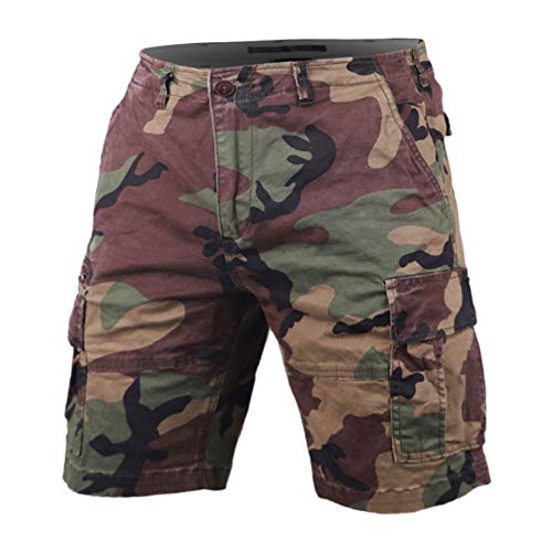 Men's Vintage Cargo Shorts Multi Pocket Loose Relaxed Fit Camouflage 100% Heavy Cotton Camo Jungle 34