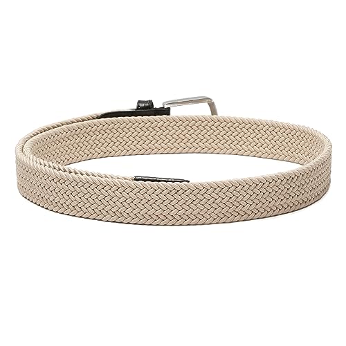 Image of LOUIS STITCH Men's Braided Elastic Stretch Belt with Leather Tipped End Stretchable Canvas Waist Band for Men Women Boys Girls Unisex (Width 3 cm) (BE-EL)