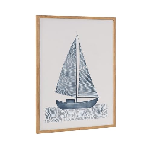 Kate and Laurel Nautical Blue Sailboat Framed Wall Art by