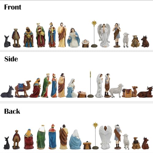 Fovths 15 Pack Nativity Sets for Christmas Indoor Set 7 inches Scale Deluxe Edition Christmas Nativity Set Religious Nativity Tabletop Holiday Resin Figures Tabletop Decor Set for Home Decoration - Thumbnail 4