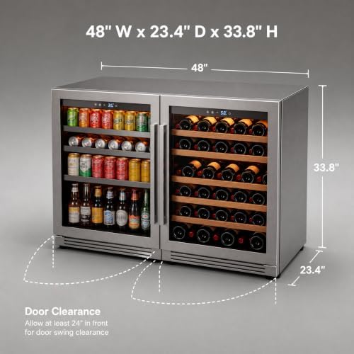 48 Inch Dual Zone Wine and Beverage Refrigerator, Built-In or Freestanding Under Counter Cooler with Front Ventilation, Digital Temperature Control, Pull-Out Wooden Wine Shelves and LED Lighting - 1