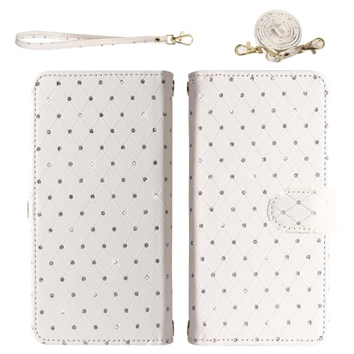 Asuwish Capa de telefone para Motorola Moto G Power 5G 2025 carteira com zíper destacável capa magnética protetora de tela alça transversal alça com glitter porta-cartões slots XT2515-1 mulheres