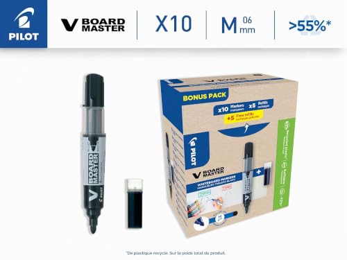 Pilot Marqueur pour tableaux blancs V Board Master pointe 2.3 mm Pack de 10 marqueurs + 10 recharges - vue 3