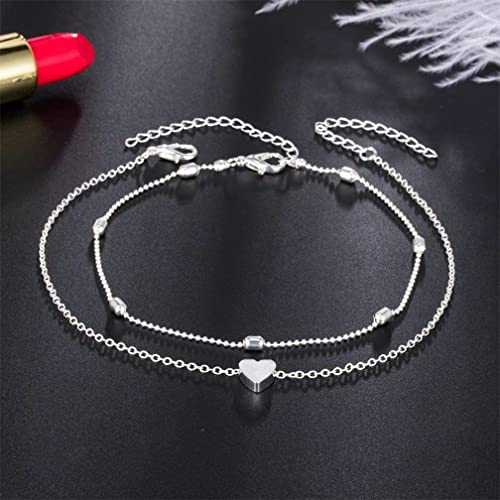 Image of ASCOMY Ankle Bracelets for Women 14K Gold Plated Anklet for Women Silver Layered Shining Tennis Anklet Dainty Beaded Bar Dot Pearl Satellite Link Chain Anklets Summer Beach Foot Chain Jewelry Gifts