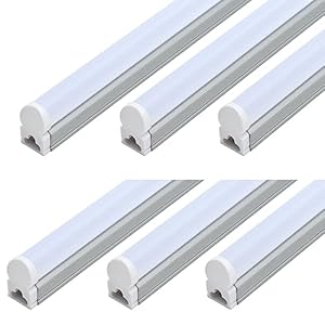 6 Pack T5 Integrated Single Fixture, 4FT 20W Linkable LED Shop Light Milky Cover,White Daylight 6500k 2200lm T5 Tube Lights for Garage Office Warehouse or Under Counter,Plug and Play