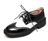 Empeine de charol de vaca SimpleC Mujer Zapatos de Oficina cómodos con Punta Redonda y Cordones Punta del ala Brogue de Cuero Oxford Blanco 38.5 EU
