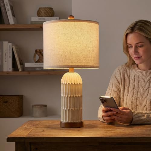 OYEARS 22" Bedside Table Lamps Set of 2, Farmhouse Lamp with USB A+C,Brown - Image 4