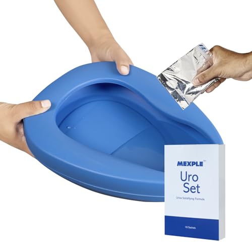 Image of MEXPLE SpaceX1 Bedpan With Uroset Urine Solidifier | Durable & Heavy Duty PP Material | Urine Absorbent Magic Gel Turns Urine Into Gel Immediately | For Hospital, Home Bedridden Adult Patient - 1000ML