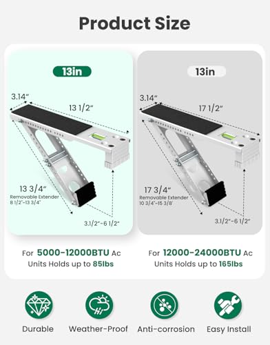 Image of Window Air Conditioner Support Bracket: Adjustable Anti-Slip Shock-Absorbing Mat Window Safe Bracket Built-in Bubble Level - 5000 to12000 BTU AC Units Window Mount Bracket Up to 85 lbs
