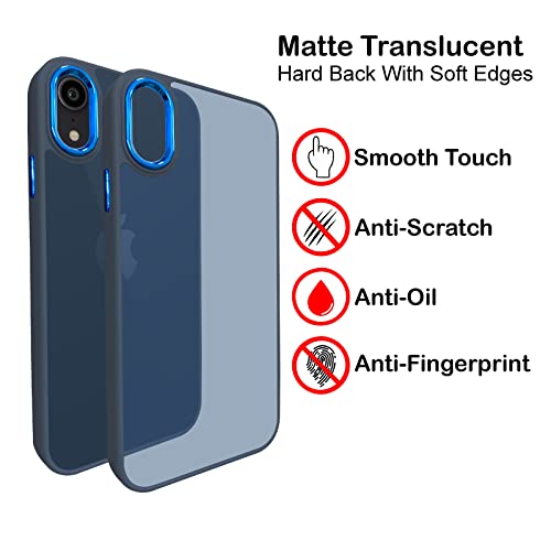 Image of A rtistque Frosted Translucent Back Cover Case for iPhone XR | Electroplated Chrome Ring | Raised Camera Edges for Protection | Smooth Sides TPU - Blue