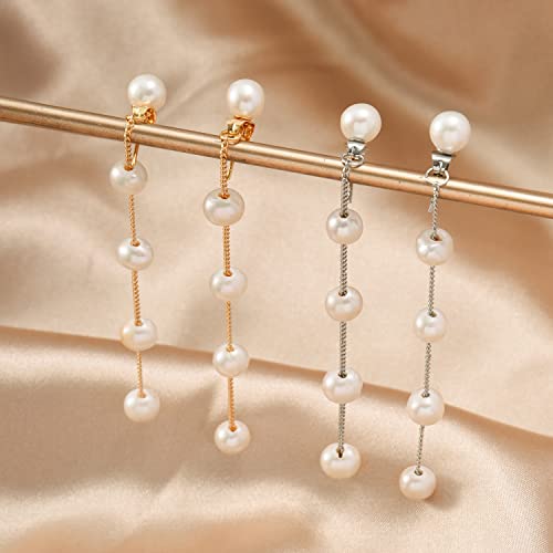 Long Real Freshwater Pearl Earrings For Women, Bridal Pearl Drop Earrings, Big Baroque Pearl Dangling Earrings, Natural Pearl Earrings Dangle, Two Styles In One, Gold Hoop Pearl Earrings (A-Silver) #TOP2