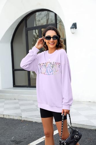 Image of BANGELY Fantastical Sweatshirt Women Cute Embroidered Fantastical Princess Sweater Family Vacation Shirt Long Sleeve Top
