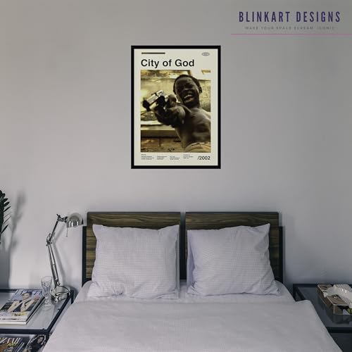 Image of BLINKART City Of God (2002) Movie Poster Frame 8x12 Inch | Premium 300 GSM Paper Wall Print | Mid Century Vintage Film Artwork for Home, Bedroom, Living Room, Office | Framed Photo Decor