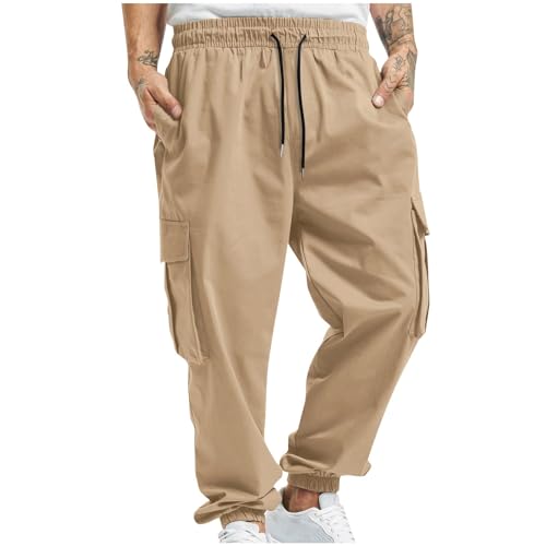 Elastic Waist Cargo Pants Mens Casual Cargo Joggers Pants Drawstring Stretch Loose Work Pants Tapered Sweatpants