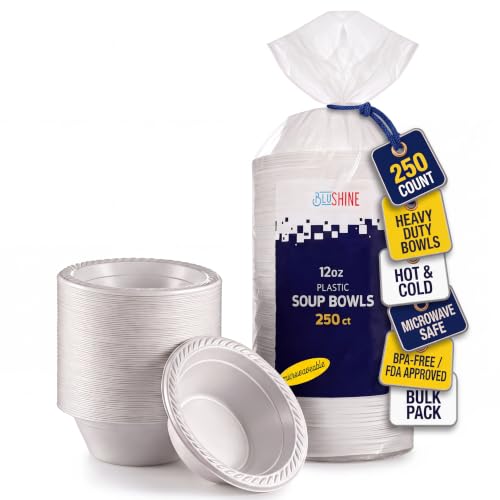 BluShine Plastic Bowls, Disposable Heavy Duty, Plastic Plates