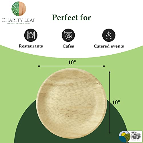 Charity Leaf Disposable Palm Leaf 10" Round Plates (50 Pieces) Bamboo Like Serving Platters, Disposable Boards, Eco-Friendly Dinnerware For Weddings, Catering, Events #TOP2