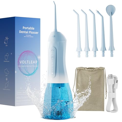 Water Flossers for Teeth, Electric Floss for Adults, Water Dental Picks for Teeth Cleaning and Flossing, Portable Flossers for Travel Size, Travel Bag and 4 Tips, IPX7 Waterproof - Blue